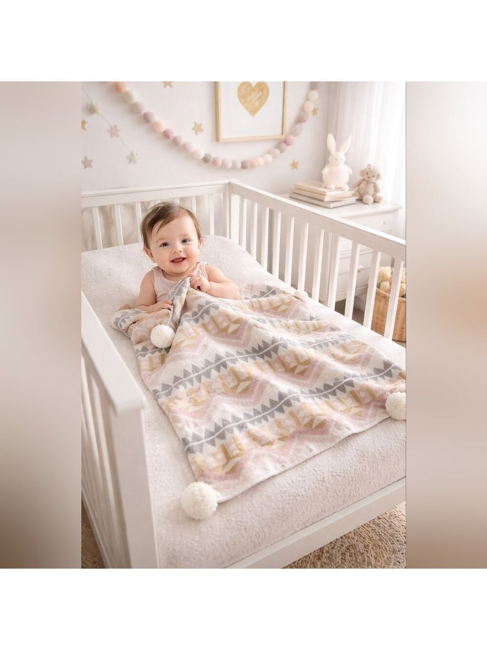 Emily & Merritt for Pottery Barn Kids Pink Gold Gray Puppy Blanket | Nursery |